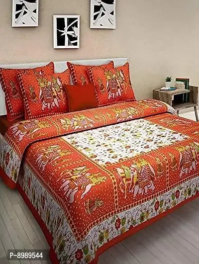 War Trade India Cotton Double Bedsheet Sanganeri Print with 2 Pillow Cover WTI_DNS.722