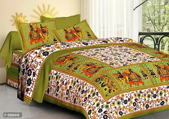 War Trade India Cotton Double Bedsheet Sanganeri Print with 2 Pillow Cover WTI_DNS.886