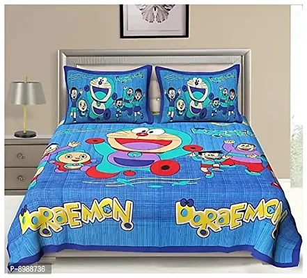 Dreamsleep Doremon Print Doublebed Bedsheet with 2 Pillow Cover ( Double Bed Queen Size Bad Sheet) with 2 Pillow Covers 100% Cotton Printed Bedsheet (Blue)-thumb0