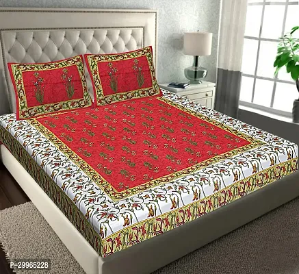 Comfortable Cotton Printed Double Bedsheet with Two Pillow Covers-thumb0