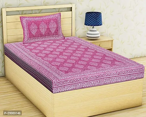 Comfortable Pink Cotton Printed Single 1 Bedsheet + 1 Pillowcover-thumb0