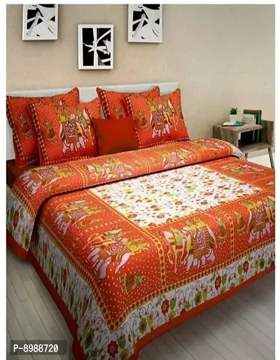 War Trade India Cotton Double Bedsheet Sanganeri Print with 2 Pillow Cover WTI_DNS.501