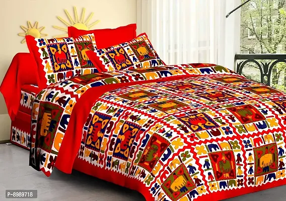 War Trade India Cotton Double Bedsheet Sanganeri Print with 2 Pillow Cover WTI_DNS.110