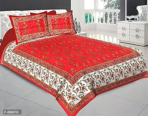 WAR Trade 100% Pure Cotton Rajasthani Tradition Queen Size Double Bedsheets with 2 Pillow Covers (Queen Size Jaipuri Bedspreads)