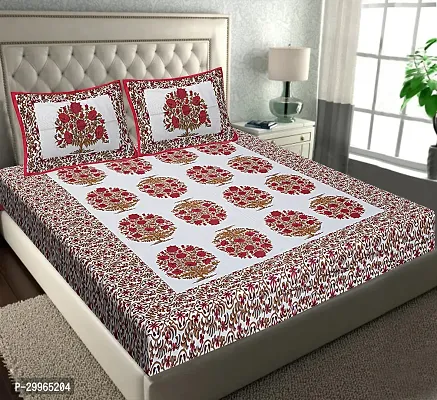 Comfortable Cotton Printed Double Bedsheet with Two Pillow Covers-thumb0