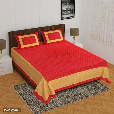 Red Cotton Printed Bedsheet With Two Pillow Covers-thumb4