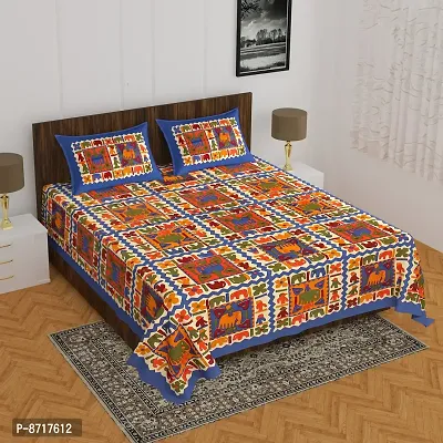 Stunning  Cotton Jaipuri Printed Double Size Bedsheet With 2 Pillow Covers