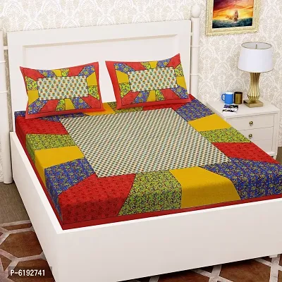Multi color Cotton Printed Bedsheet With Two Pillow Covers-thumb0