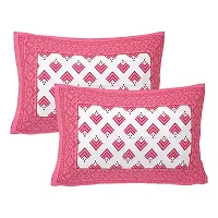 Pink and white Cotton Printed Bedsheet With Two Pillow Covers-thumb1