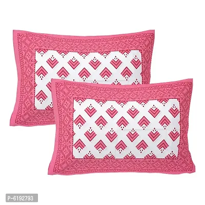 Pink and white Cotton Printed Bedsheet With Two Pillow Covers-thumb2