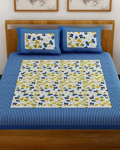 Queen Size Cotton Ethnic Printed Bedsheet with 2 Pillow Covers