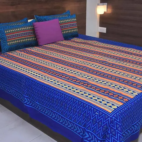 Cotton Ethnic Printed Queen Size Bedsheet with Pillow Covers