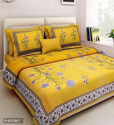 Stunning  Cotton Jaipuri Printed Double Size Bedsheet With 2 Pillow Covers