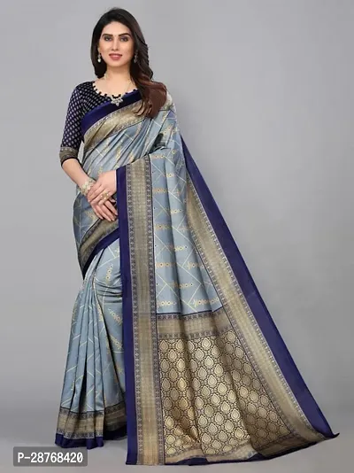 Elegant Grey Poly Crepe Saree With Blouse Piece For Women