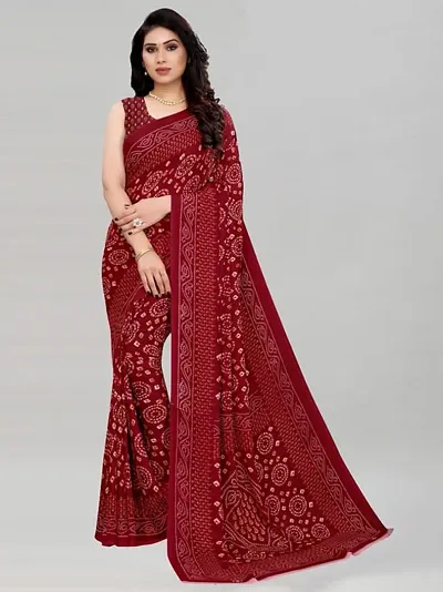 Women's Georgette Bandhani Printed Saree with Blouse - Maroon