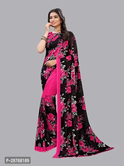 Elegant Pink Poly Crepe Saree With Blouse Piece For Women-thumb0