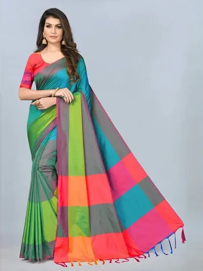 Attractive Silk Cotton Saree with Blouse piece 