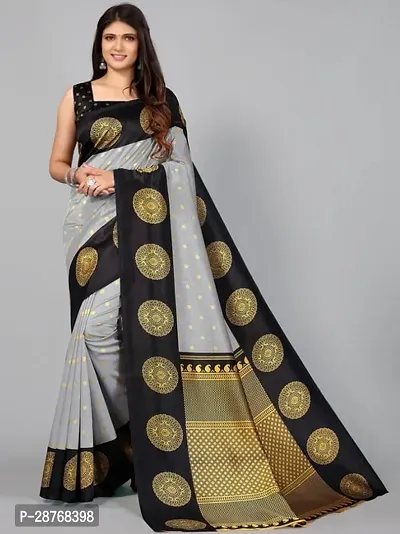 Elegant Grey Poly Crepe Saree With Blouse Piece For Women-thumb0