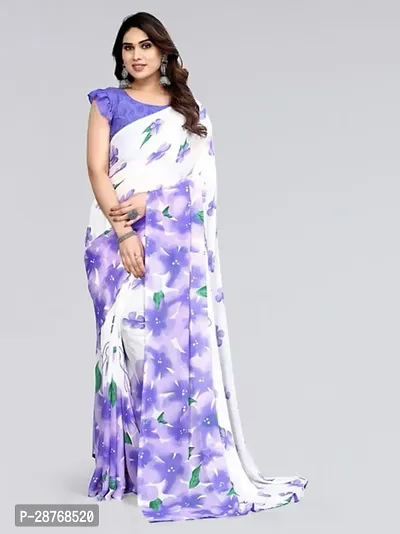 Elegant Blue Poly Crepe Saree With Blouse Piece For Women-thumb0
