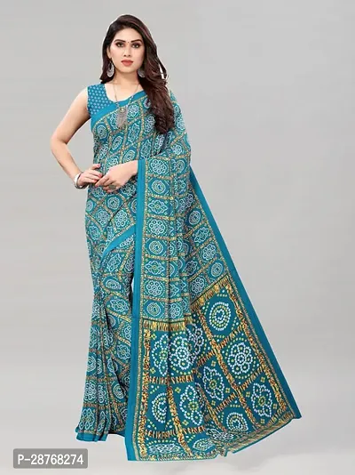 Elegant Blue Poly Crepe Saree With Blouse Piece For Women