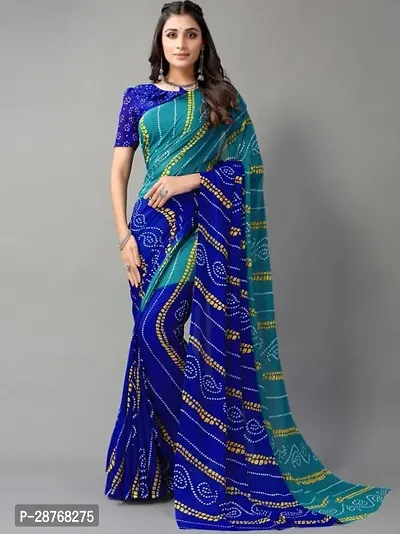 Elegant Blue Poly Crepe Saree With Blouse Piece For Women