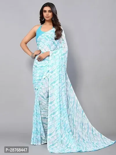 Elegant Blue Poly Crepe Saree With Blouse Piece For Women-thumb0