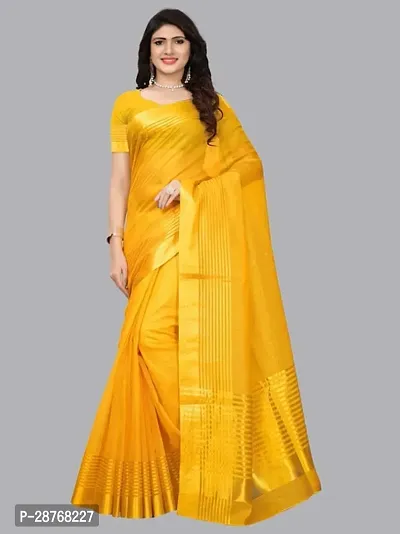 Elegant Yellow Poly Crepe Saree With Blouse Piece For Women