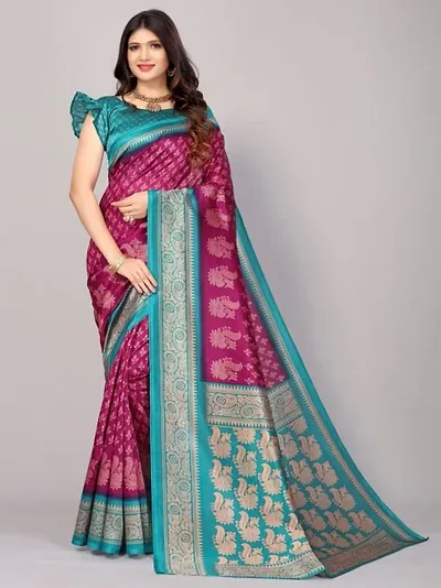 Ishika Fab Women's Kasak Banarasi Cotton Silk Saree With Unstiched Blouse Piece