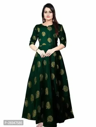 Trendy Green Rayon Printed Gown For Women-thumb0