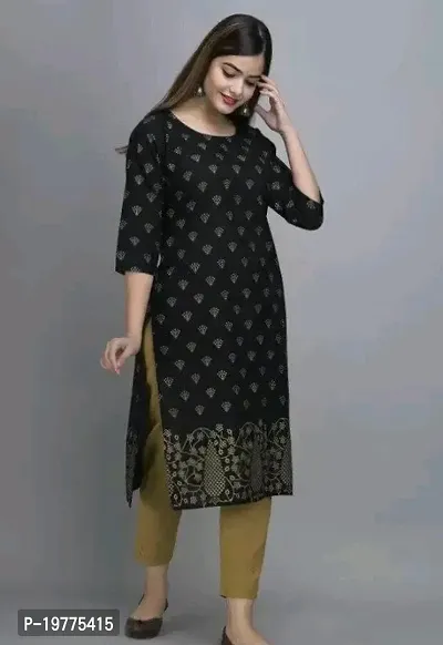 Elegant Black Printed Cotton Kurta For Women-thumb0