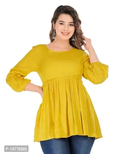 Elegant Yellow Rayon Solid Tunic For Women