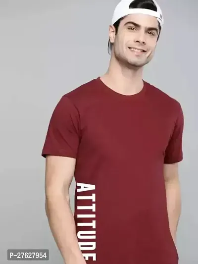 SMS TRADERS  Men Printed Round Neck Pure Cotton TShirtMaroon-thumb0