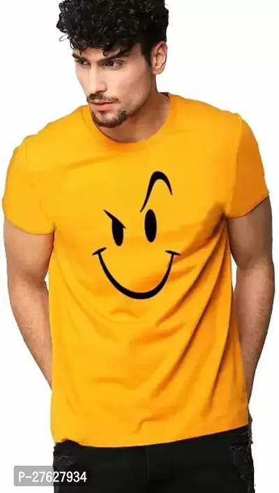 SMS TRADERS  Men Printed Round Neck Pure Cotton TShirtYellow-thumb0