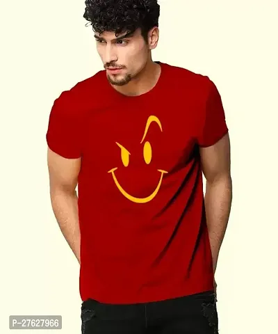 SMS TRADERS  Men Printed Round Neck Pure Cotton TShirtRed