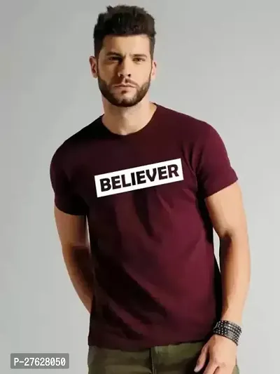 SMS TRADERS  Men Printed Round Neck Pure Cotton TShirtMaroon