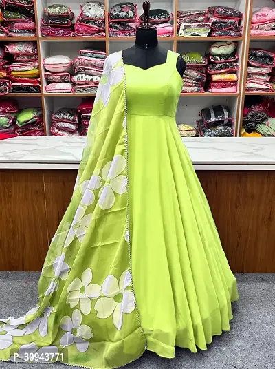 Indo-western Green Printed Georgette Gown With Dupatta-thumb0