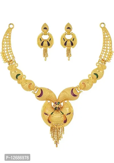 Graceful New Latest Gold Plated Design Necklace Jewellery And Earrings Set For Womens And Girls-thumb0