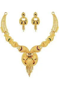 Graceful New Latest Gold Plated Design Necklace Jewellery And Earrings Set For Womens And Girls-thumb2