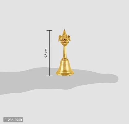 Siyaram Gallery Brass Pooja Bell Small Ghanti for Puja Hand Held Bell Musical Ganti for Temple Mandir Home Gift Showpiece (4.5 Inches Height) (Brass, Golden)-thumb3