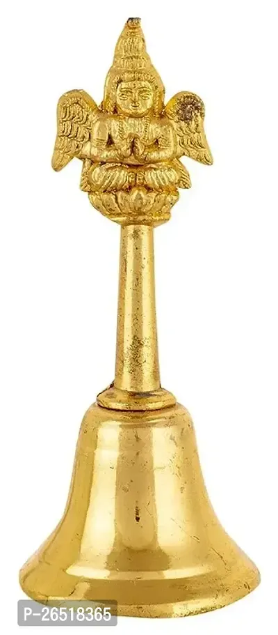 ASTROTALKS Brass Pooja Bell with Kuber Sitting On Top || Pure Brass Kuber Ganti || Ghanti for Pooja Mandir (4.5 Inches Height) (Brass, Golden)-thumb2