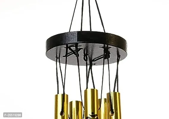 HOUSEOFASTRO Feng Shui Om 5 Pipe Wind Chime Hanging for Home Positive Energy with Good Sound (14 Inch Height) (Golden, Metal)-thumb5