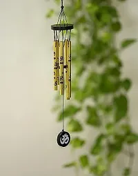 Siyaram Collections Metal Wind Chimes with 5 Golden Pipes OM Printings Home Balcony Garden Positive Energy, Home Decor Hanging Long Brass Tubes Gifts for Loved Ones (14 Inch Height) (Golden, Metal)-thumb4