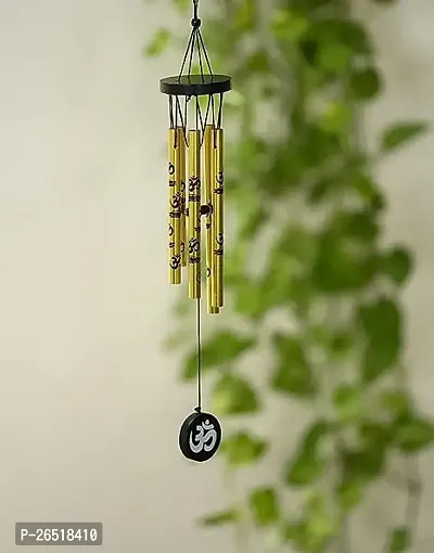 Siyaram Collections Metal Wind Chimes with 5 Golden Pipes OM Printings Home Balcony Garden Positive Energy, Home Decor Hanging Long Brass Tubes Gifts for Loved Ones (14 Inch Height) (Golden, Metal)-thumb5