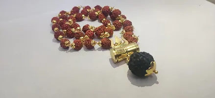 Siyaram Collections Money vastu Fengshui Collection Rudraksha Trishul Damru Locket with rudraksha mala Golden Cap Mala (Brown  Golden)-thumb1