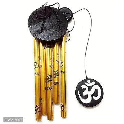 HOUSEOFASTRO Feng Shui Metal Wind Chime 5 Golden Pipes with Om for Positive Energy 36 cm (Golden, Metal)