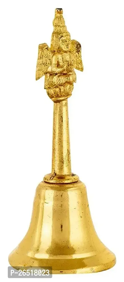 Siyaram Gallery Handcrafted Pure Brass Puja Bell with Kuber Sitting Handle for Temple Brass Pooja Bell 11 cm (Brass, Golden)