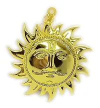 ASTROTALKS Golden Sun Face Hanging Bronze Sun Mask Door Wall Hanging Size Aprox 6 inches (Golden, Copper)-thumb1