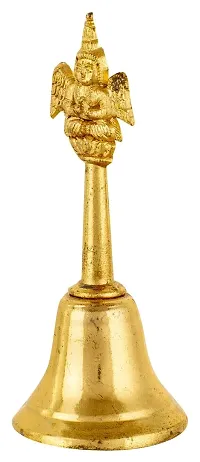 Siyaram Gallery Brass Pooja Bell Small Ghanti for Puja Hand Held Bell Musical Ganti for Temple Mandir Home Gift Showpiece (4.5 Inches Height) (Brass, Golden)-thumb1