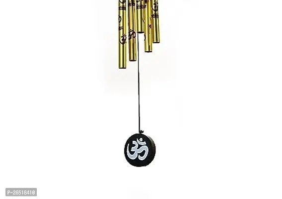 Siyaram Collections Metal Wind Chimes with 5 Golden Pipes OM Printings Home Balcony Garden Positive Energy, Home Decor Hanging Long Brass Tubes Gifts for Loved Ones (14 Inch Height) (Golden, Metal)-thumb2