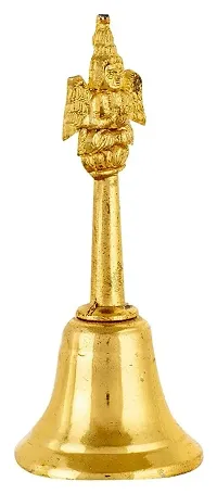 Siyaram Collections Brass Ghanti Small Ganti Bell for Pooja Room Temple Mandir Home Medium Gift Item (10 cm Height) (Brass, Golden)-thumb1